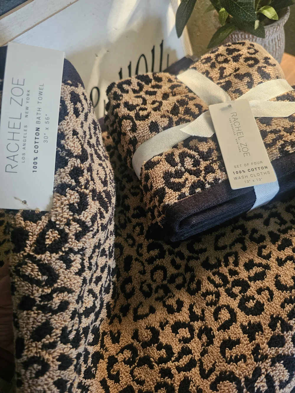 Leopard Print Home Towel Set - Black and Tan